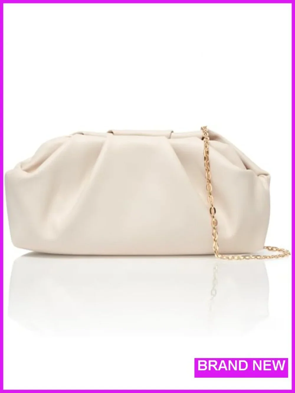 Cream Womens Clutch Purse with Gold Detachable Chain PU Leather Evening Bag